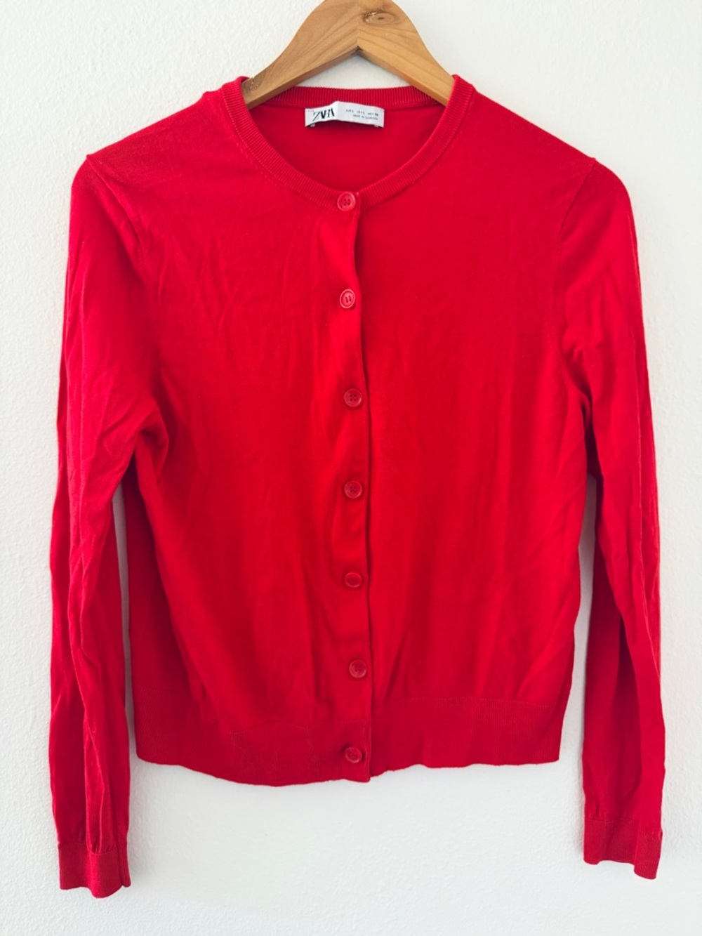 Zara Simple Red Button Down Cardigan Sweater